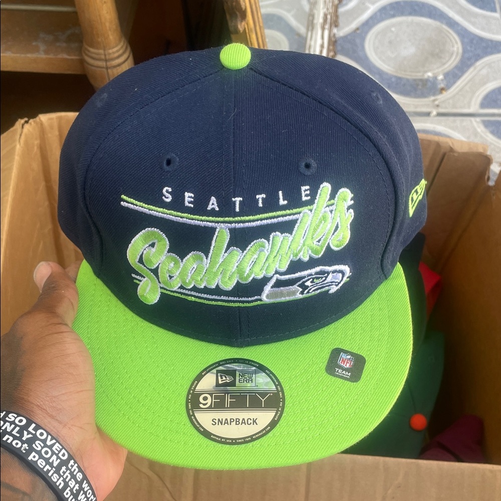 New Era Seahawks Navy and Neon Green Snapback
